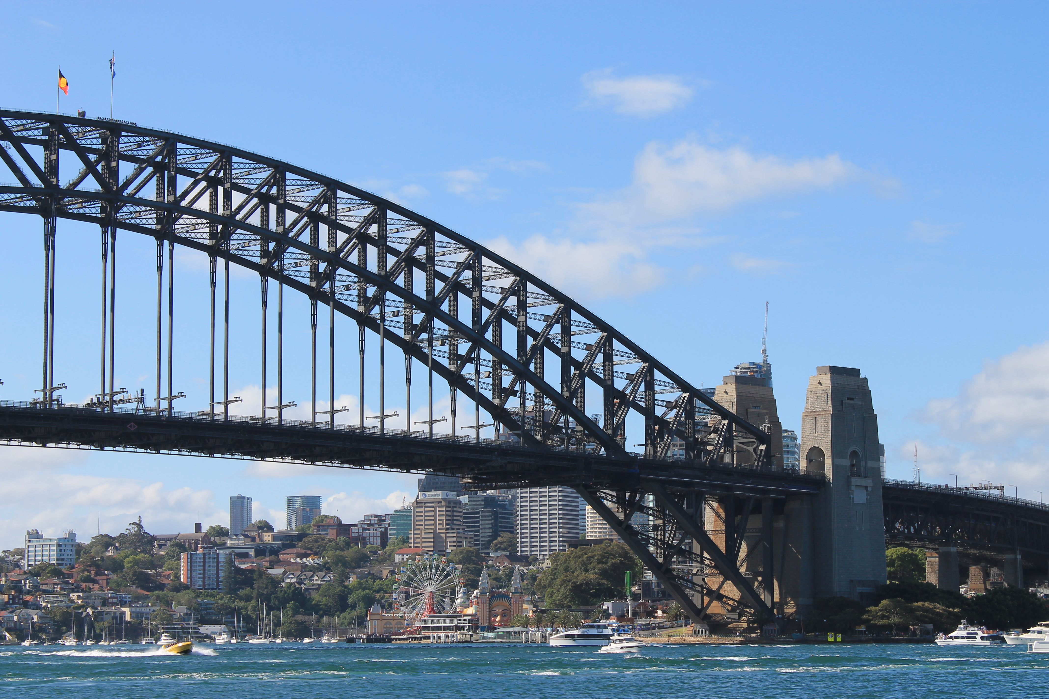 Sydney Harbour Bridge with Luna Park below